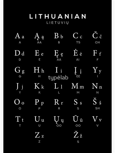 "Lithuanian Alphabet Chart, Lithuania Language Chart, Black" Poster for ...