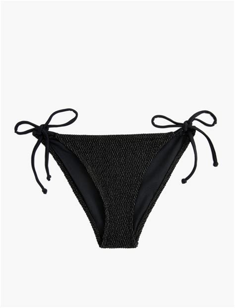 Siyah Kadın Parlak Brazilian Bikini Altı Yanları Bağlama Detaylı SAK MM Koton