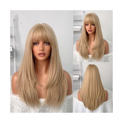 Amazon Antwax Blonde Wigs Long Straight Synthetic Wig With Bangs Woman Wigs Heat Resistant