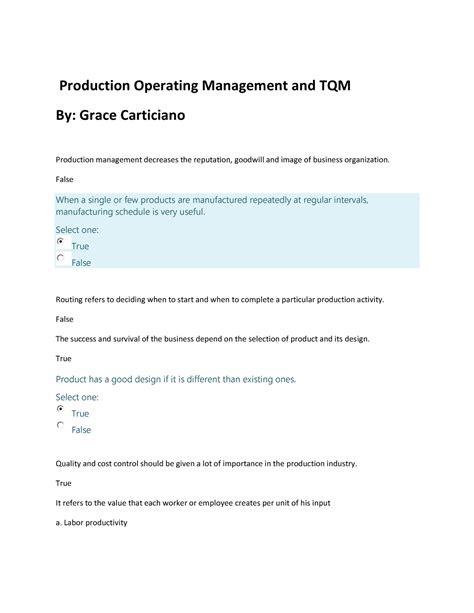 Production Operation Management False When A Single Or Few Products