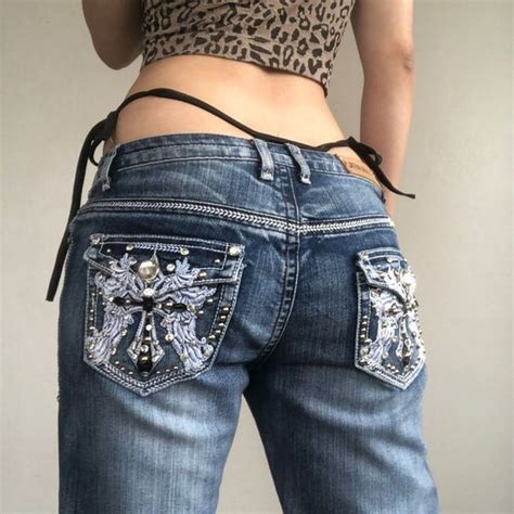 Vintage Y K Rhinestone Cross Mid Rise Bootcut Depop Embellished