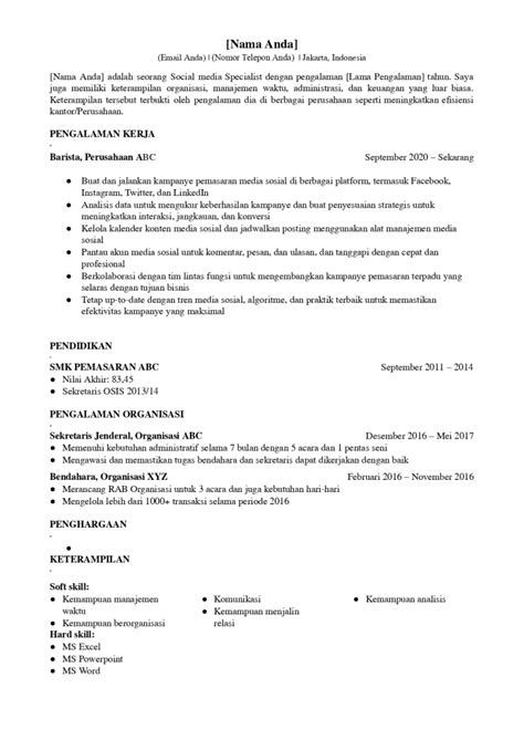 Contoh Cv Social Media Specialist Yang Disukai Hrd
