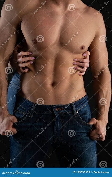 Woman S Hands Embracing Man With Naked Muscular Torso Stock Image Image Of Muscular Female