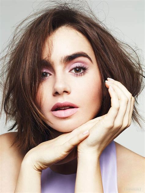 Lily Collins Women Actress Model Brunette Short Hair Simple