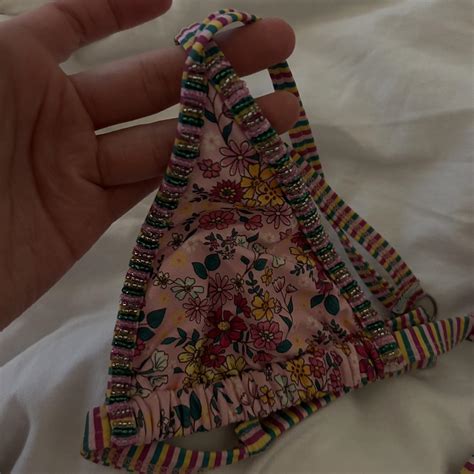 Bydee Pink Floral Print Bikini With Beaded Depop