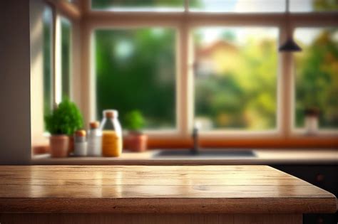 Premium Ai Image A Kitchen With A Table And A Window With A Green