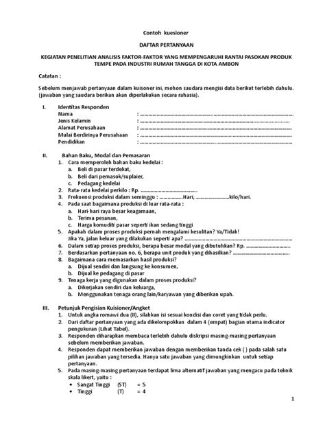 Contoh Kuisioner Pdf