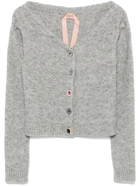 Nº21 crystal embellished Buttons Cardigan Grey FARFETCH