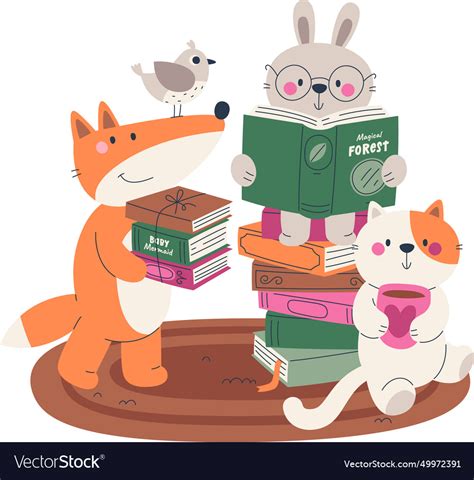 Animals reading books Royalty Free Vector Image