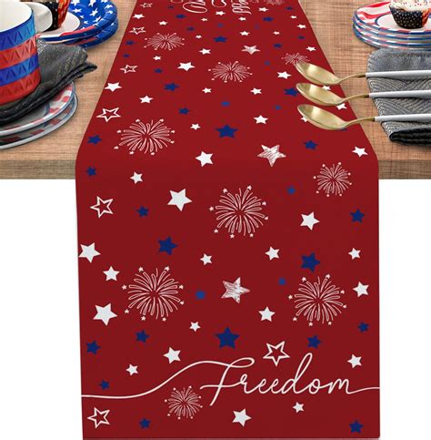 Amazon Patriotic 4th Of July Table Runner Red Blue Stars Freedom