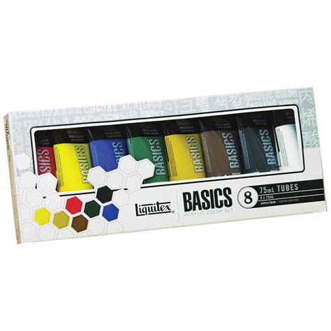 Краски акриловые Liquitex "Basics" 75 мл/туба, 8 цв., картонная коробка ...