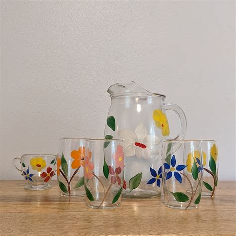 Vintage Bartlett Collins Gay Fad Flower Juice Set 6 Pc Etsy