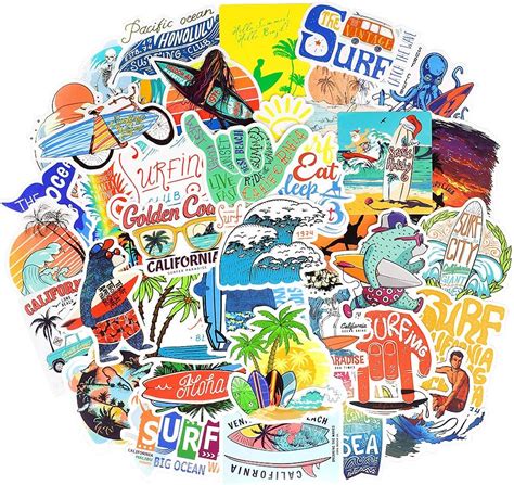 50pcs Surf Stickers For Water Bottles Surfing Laptop