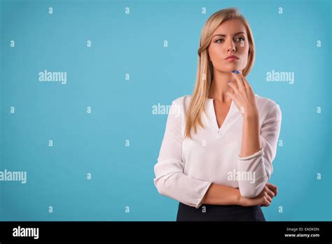 Lovely Blonde Wearing White Blouse Stock Photo Alamy