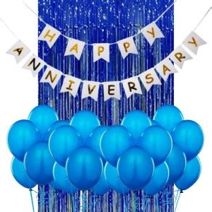 Wonder Happy Anniversary Decoration Kit White Banner Blue Fringe Blue