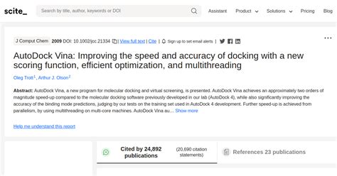 Autodock Vina Improving The Speed And Accuracy Of Docking With A New