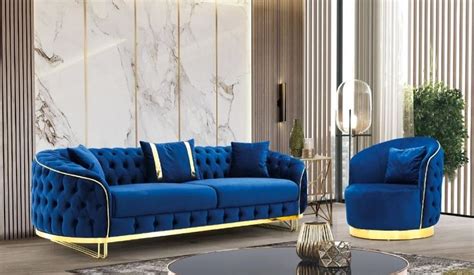 Casa Padrino Sillón Chesterfield De Lujo Azul Oro 90 X 95 X A 75 Cm Sillón De Salón Moderno