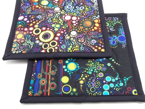 Quilted Potholders Fabric Hot Pads Colorful Brights On Etsy