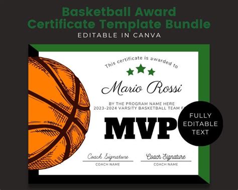 End Of Season Basketball Awards Editable Basketball Award Certificate