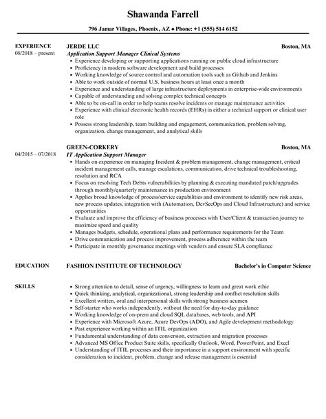 Application Support Manager Resume Samples Velvet Jobs