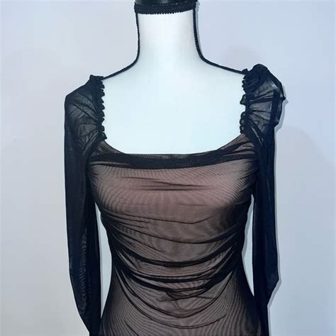 Lulus Tops Lulus Black Mesh Light Nude Liner Ruched Long Sleeve Top Poshmark