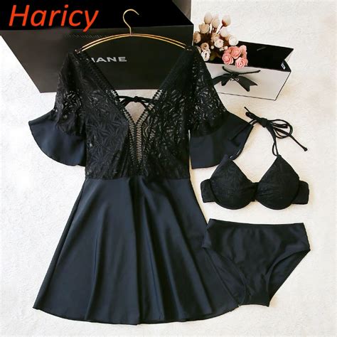 Brand Sexy Black Lace Bikini Bathing Swim Suit High Waist Bandage Swimsuit Women Push Up