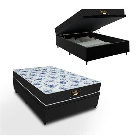 Cama Box Baú Casal Colchão Espuma Paulista Gazin 138x188x61cm Preto