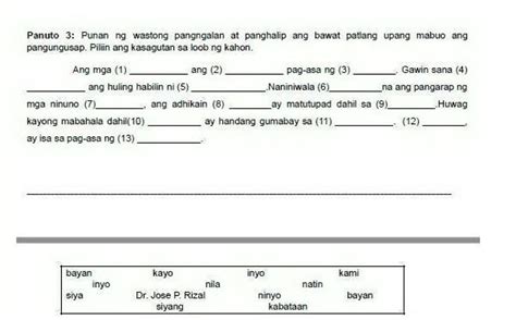 Punan Ng Wastong Pangngalan At Panghalip Ang Bawat Patlang Upang Mabuo