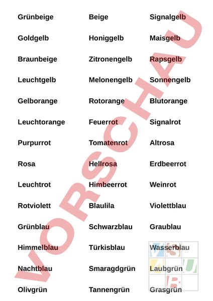 Arbeitsblatt: Farbnamen - Bildnerisches Gestalten - Farbe