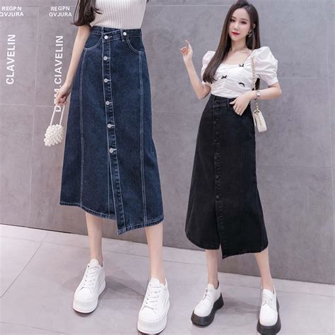 Jual KARAKOREA 6811 Sabrina Denim Skirt Rok Jeans Wanita Korean Denim