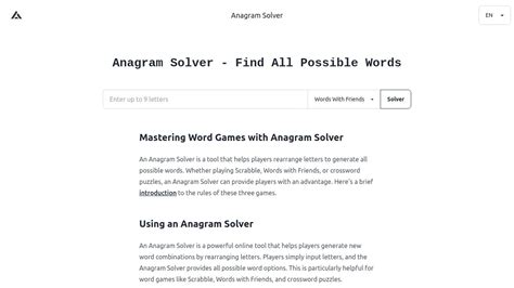 Smart Anagram Solver Generate All Possible Words By Rearranging Letters