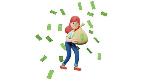 3d Illustration Rich Woman 3d Cartoon Character Woman Carrying Sack