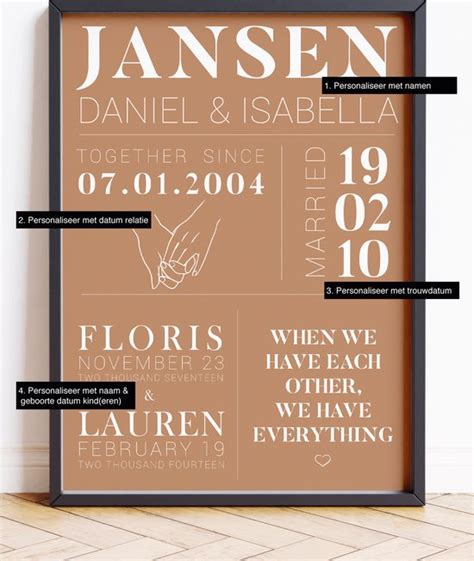 FAMILIE POSTER DETAILS LATTE 30 X 40 Cm Gepersonaliseerd Met Naam