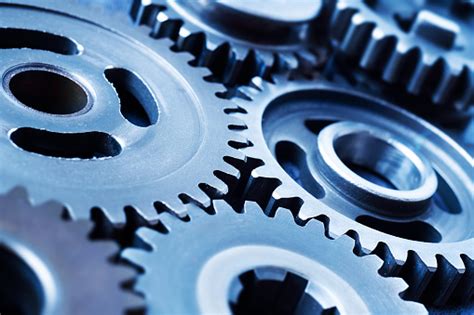 perspective view  industrial engine gear wheel stock photo