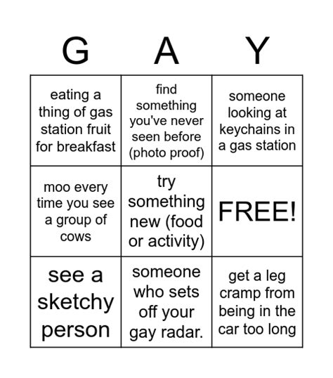 A Gay S Guide To Vacationing Bingo Card
