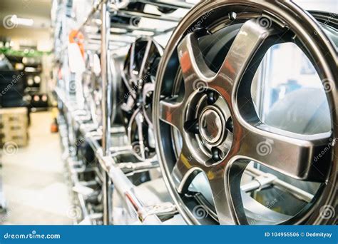 New Shiny Car Wheels in Market or Shop in Auto Service Stock Photo - Image of real, auto: 104955506