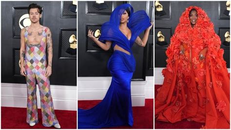 Grammy Awards Harry Styles Goes Shirtless In Overalls Cardi B Wears