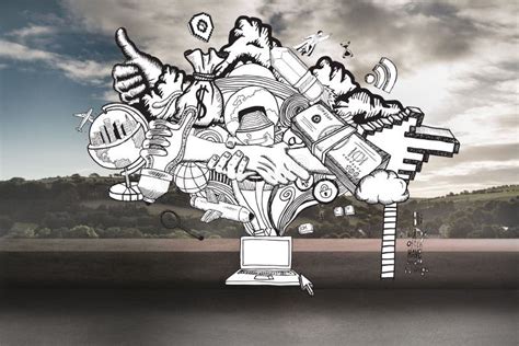 Verschiedene Symbole Und Zeichen Die Aus Dem Laptop Kommen Stock