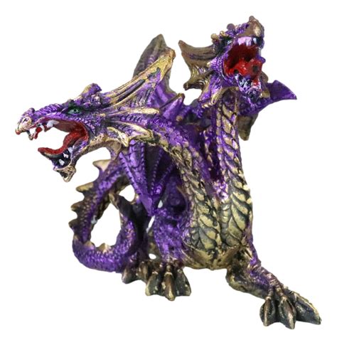 Metallic Purple And Gold Fantasy Double Headed Hydra Dragons Crouching– Ebros Gift