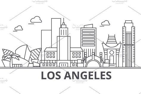 Los Angeles Architecture Line Skyline Illustration Linear Vector