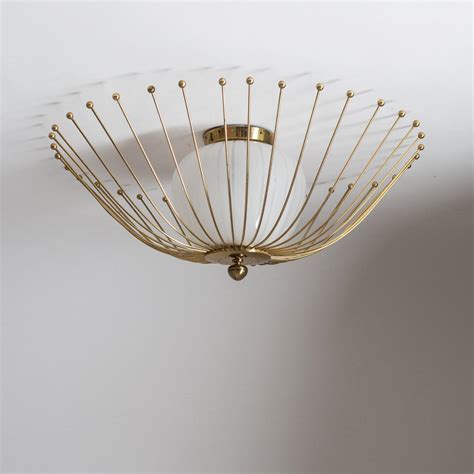 Brass Ceiling Light 1940s Striped Glass Mdrn