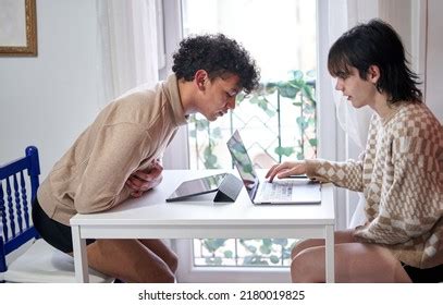 Happy Gay Couple Using Laptop Home Stock Photo 2180019825 Shutterstock