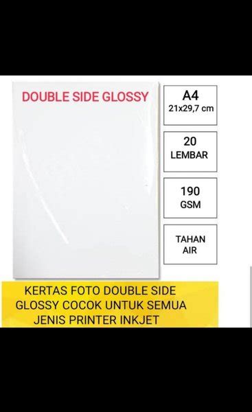 Jual Kertas Foto Glossy DOUBLE SIDE 190 GSM A4 Isi 20 Lembar Photo