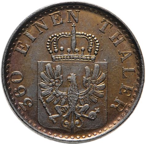 Монета германия, Пруссия 1 пфенниг 1865 стоимостью 985 руб.