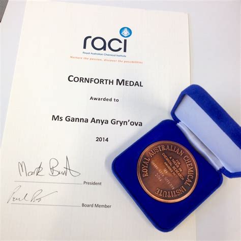 Raci Cornforth Medal Raci H G Smith Memorial Medal Anu Research