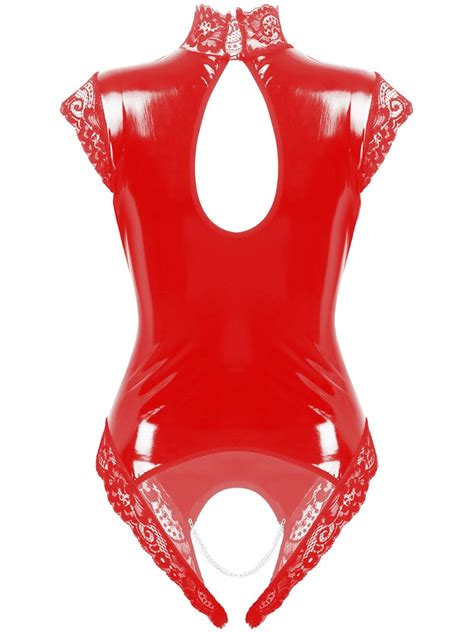 Womens Wet Look Leather Zip Lingerie Leotard Bodysuit Jumpsuit Catsuit Clubwear Ebay