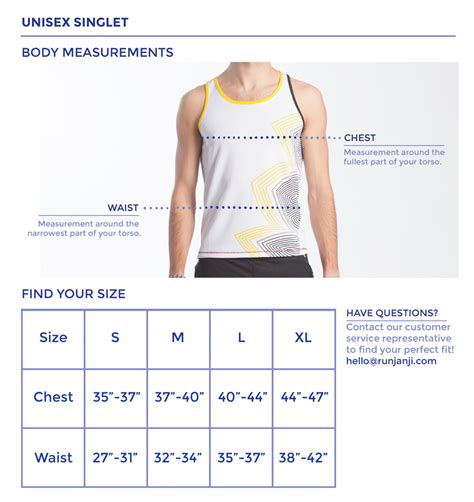 unisex singlet size chart janji