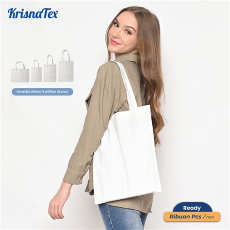 Jual Krisnatex Tote Bag Blacu Polos Tas Belanja Goodie Totebag 25 X