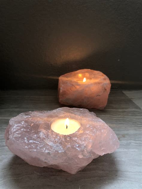 ROSE QUARTZ Candle Holder Natural Crystal Home Decor Gifts Etsy