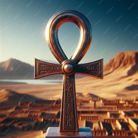 Large ancient egyptian ankh cross on an atic background | Premium AI